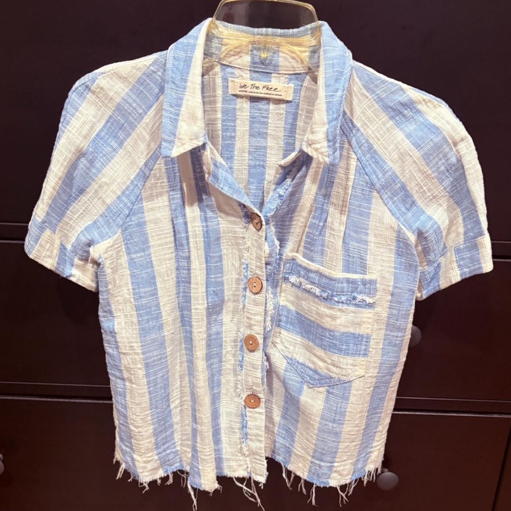 We The Free Blue and White Striped Button Down Shirt